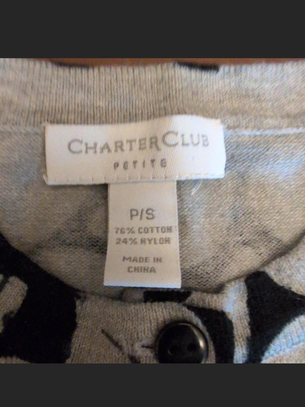 Charter Club Petite Gray and Black Button-Front Sweater With Sequins